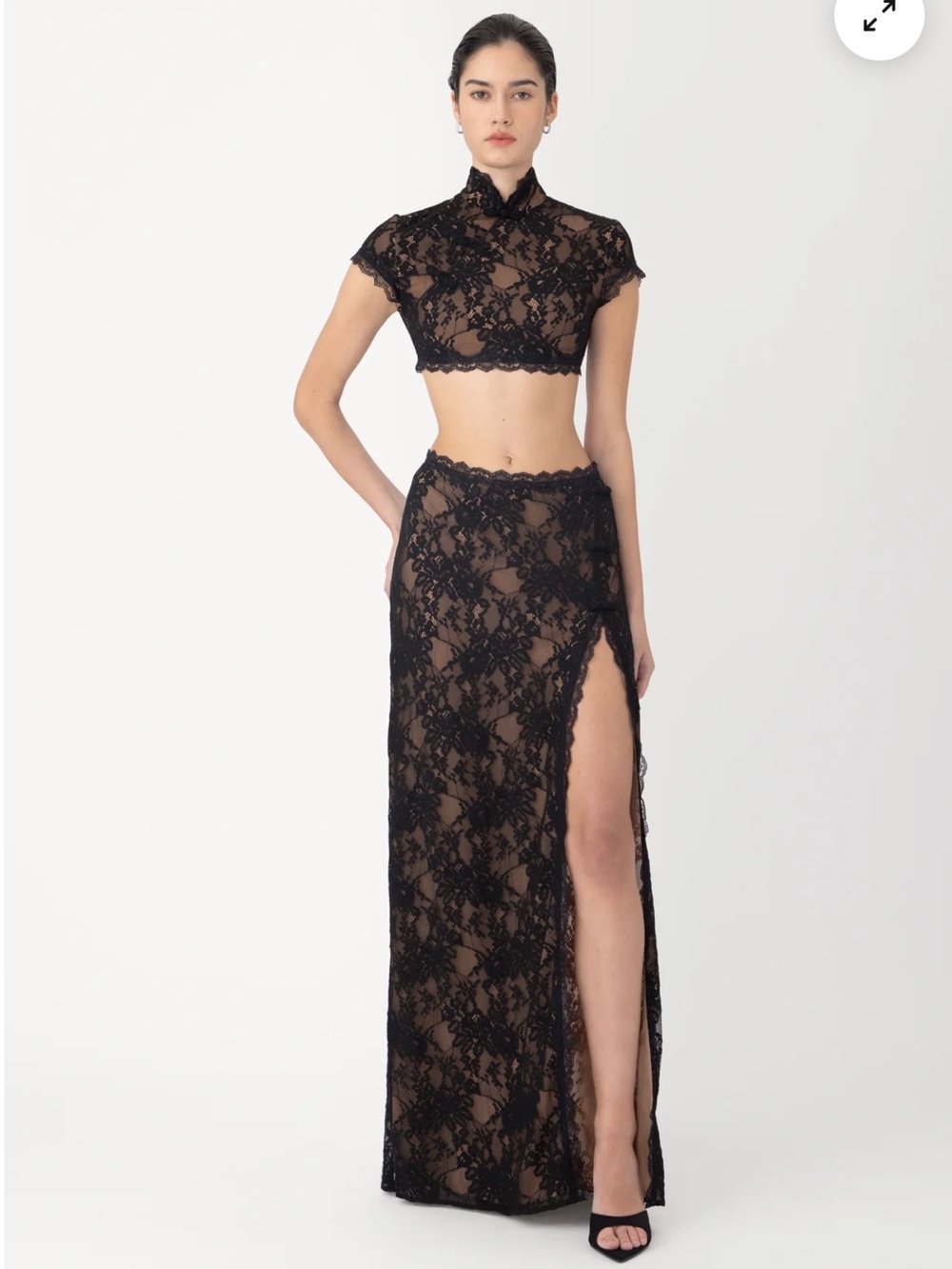 Sau Lee Mimi lace maxi skirt and top set in Black